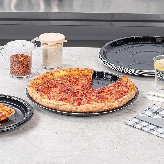 Restaurantware-Eco Pie 12 Inch Paper Pizza Trays, 50 Round Pizza Pans - Oven-Ready, Microwavable, Black Paper Pan For Individual Personal Pizzas, For Baking, Cooking, Bread, Meat, Or Pies