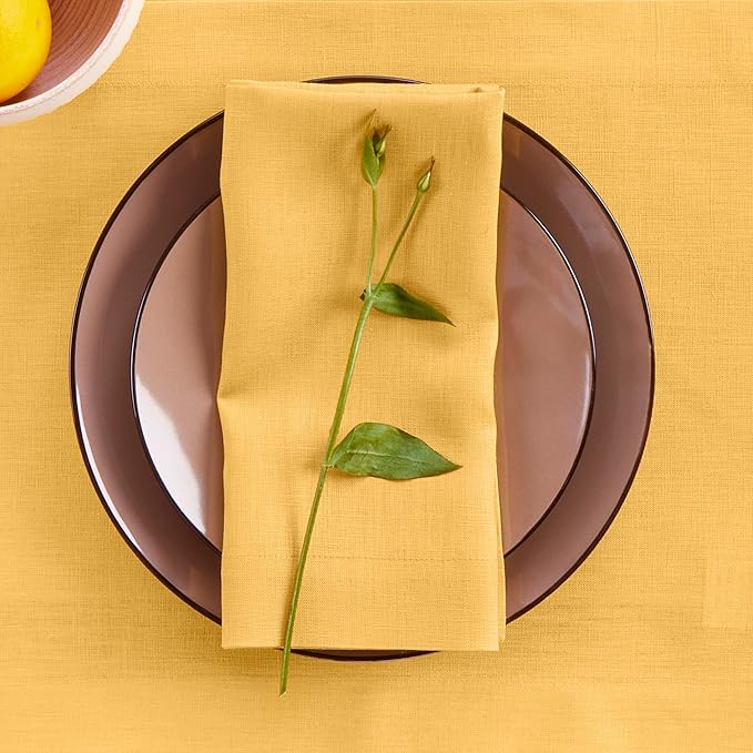 Solino Home Linen Napkins Set of 4-100% Pure Linen Mustard Yellow Dinner Napkins Cloth 20 x 20 Inch for Thanksgiving - Fete, Handcrafted and Machine Washable