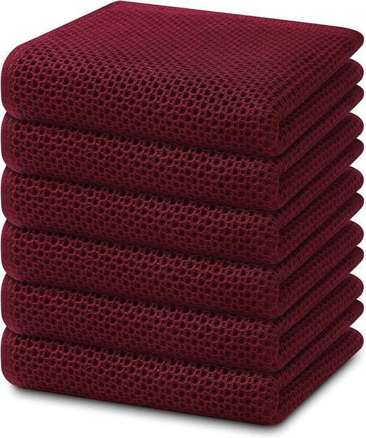 Homaxy 100% Cotton Waffle Weave Kitchen Dish Towels, Ultra Soft Absorbent Quick Drying Cleaning Towel, 13 x 28 Inches, 6-Pack, Burgundy