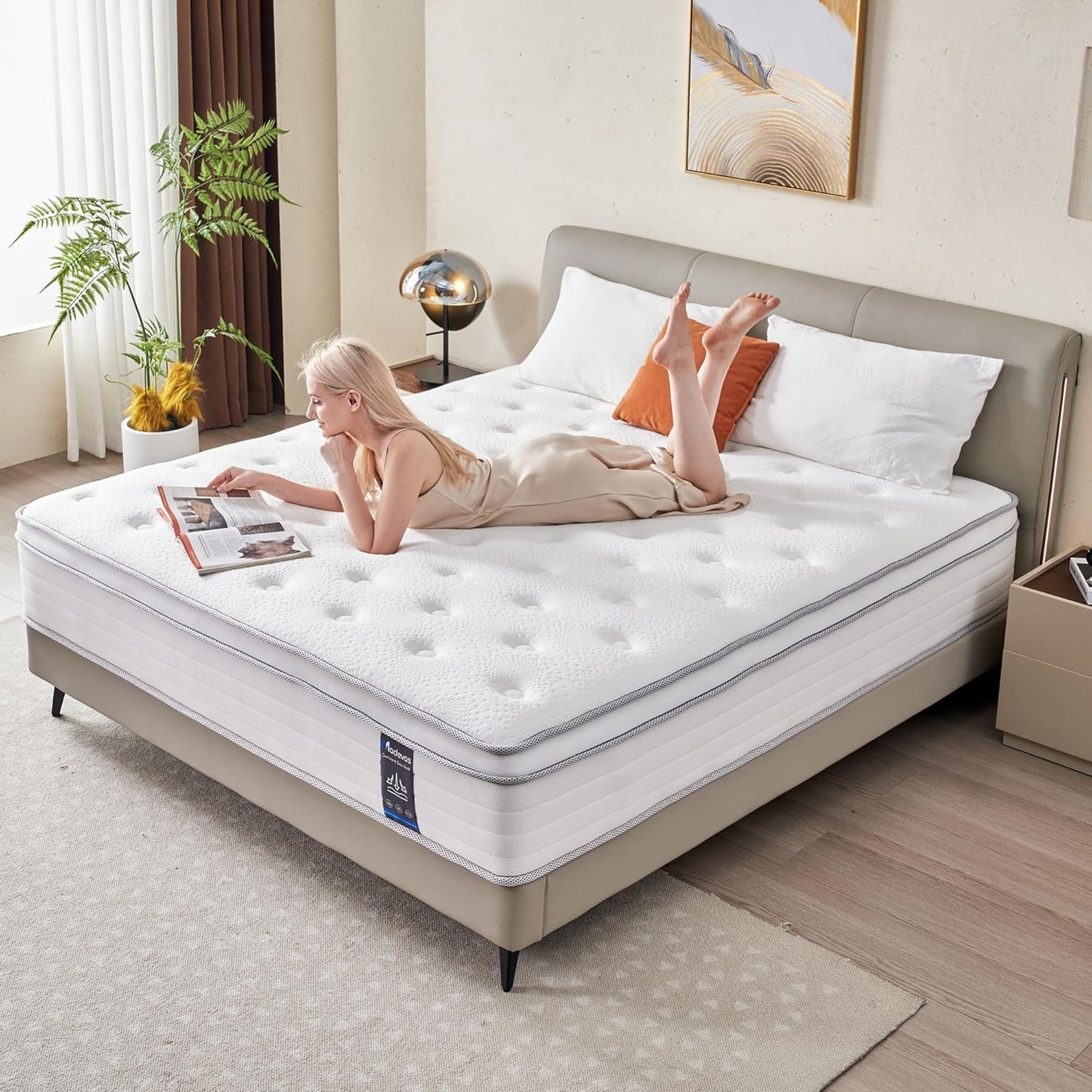 Full Size Mattress, 10 Inch Hybrid Mattress in a Box, Memory Foam and Individual Pocket Springs, Fiberglass Free, Soft and Breathable, Medium Firm Feel