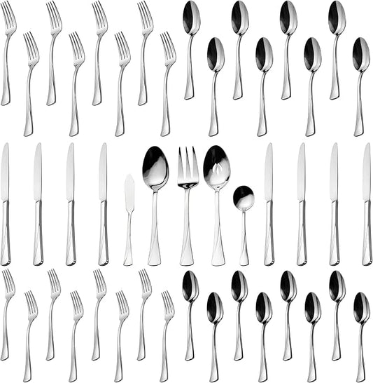 Alata Alice 45-Piece Silverware Set Stainless Steel Flatware Set,Service for 8,Mirror Polished Cutlery Set,Dishwasher Safe