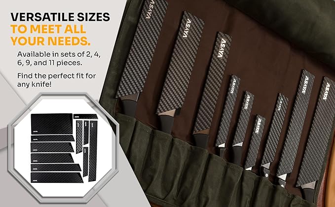 Asaya Professional Knife Edge Guards - Two Universal Streak Knife Covers - 6" x 1" - Extra Strength, ABS Plastic and BPA-Free Felt Lining, non-Toxic and Food Safe - Knives Not Included (2 Piece S)