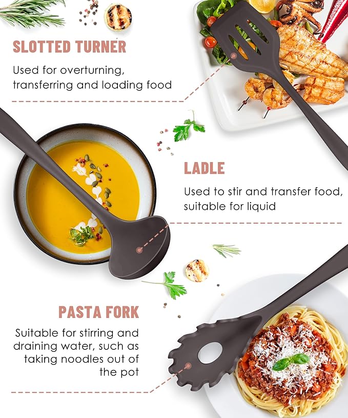 Kitchen Utensils Set-12 Pieces Silicone Cooking Utensils Set (Dishwasher Safe) 392°F Heat Resistant Spatula Set, Nonstick Cookware