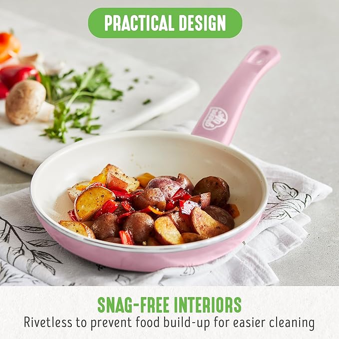 GreenLife Non Stick Fry Pan Set (7" & 10"), Non-Toxic PFAS-Free Ceramic Skillets, Dishwasher & Oven Safe, Egg Omelet Frying Pans, Stay- Cool Handles, Kitchen Home Cooking Essentials, Pink