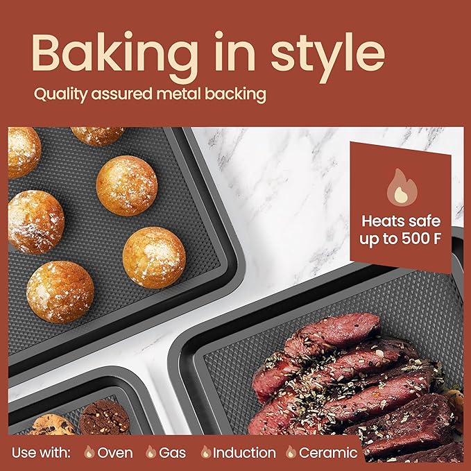 BAKKEN Kitchen Baking Pans - Small, Medium, and Large Cookie Pan (13.58×9.65, 15.75×11, 17.91×12.60), Nonstick, Diamond Texture Bottom, PFOA, PFOS, PTFE Free, Oven Safe Tray (450°F), Pack of 3, Gray