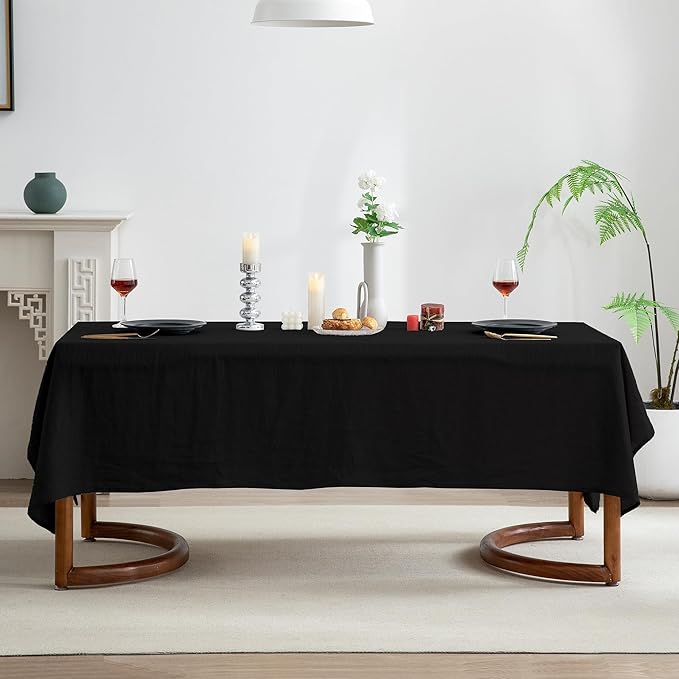 EVERLY 100% Pure Linen Rectangle Tablecloths 60x84Inches for Dining,Buffet Parties,Picnic,Events,Weddings and Restaurants,Decorative Halloween,Thanksgiving Machine Washable Tablecloths-Black