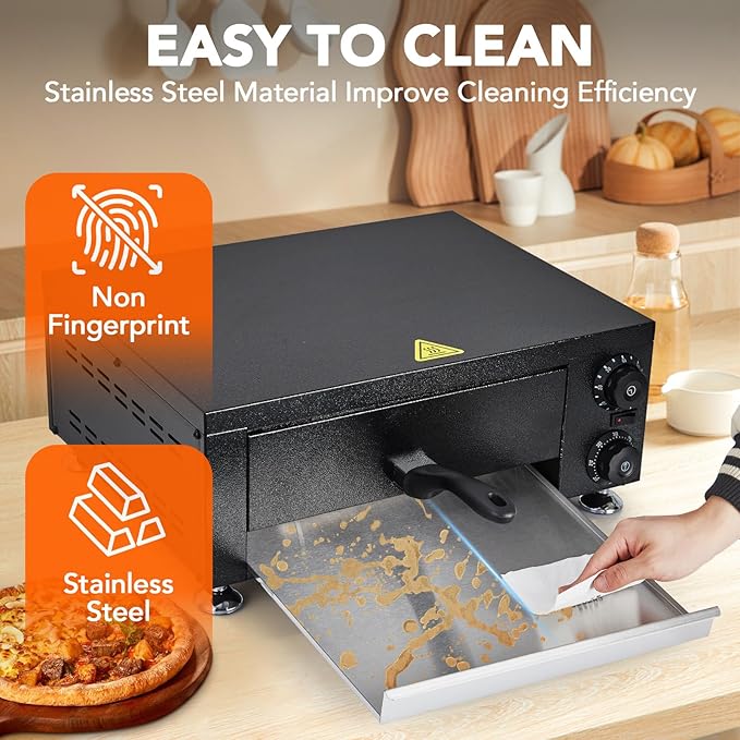 GarveeHome Electric Pizza Oven Indoor, 12" Countertop Pizza Oven with 0-60 Minutes Timer, Pizza Maker Machine for Home and Commercial with Gloves, Clip & Pizza Roller