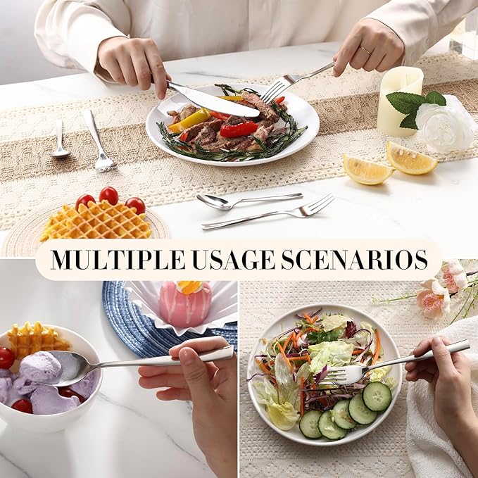 Silverware Set, Heavy Duty Mirror Polished Stainless Steel Flatware Set Modern Kitchen Utensils Set Rust-Proof Dishwasher Safe Knife Spoon Fork for Wedding Housewarming (60-Piece)