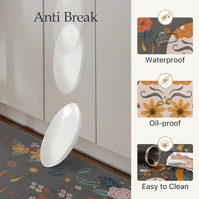 GENIMO Halloween Decorations - Kitchen Mats for Floor, 2PCS Kitchen Rugs, Cushioned Anti Fatigue Mat for Home Decor, Waterproof Non-Slip Comfort Standing Mat for Laundry, 17.3"x47"+17.3"x30", Grey