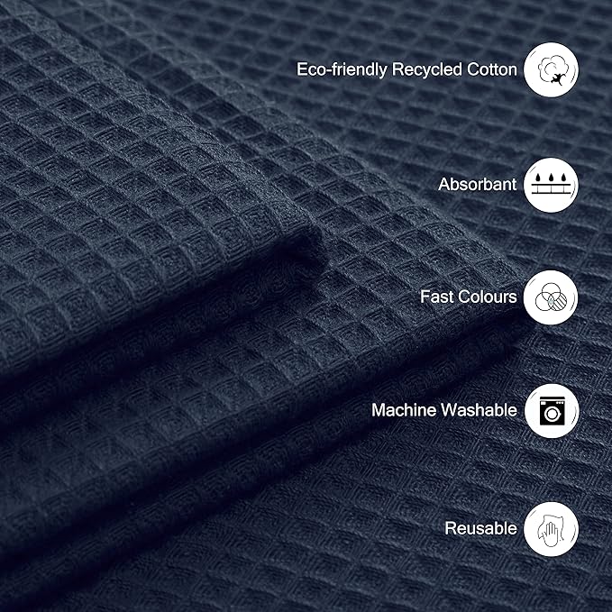 Encasa XO' Waffle Weave Face & Hand Towels – 12"x12", Navy Washcloths Set of 12 – Quick Drying for Bathroom, Gym, Kitchen & Travel – Small Reusable Dish Cloths & Face Wipes for Everyday Use