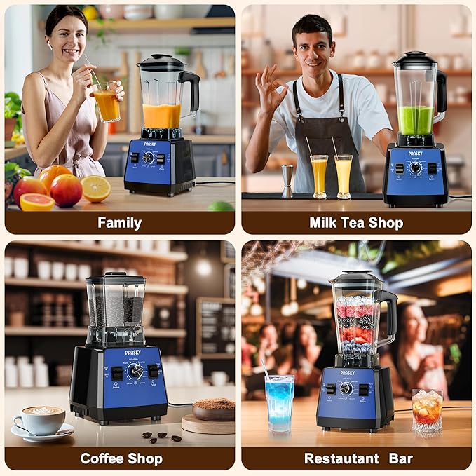 Professional Blender,Smoothies Blenders, PRASKY Max.2400Watts/1000Watts Blender and Grinder Combo 25000RPM Powerful Kitchen 68oz BPA Free 2 Containers Countertop Blenders Ice Crushing (Blue)