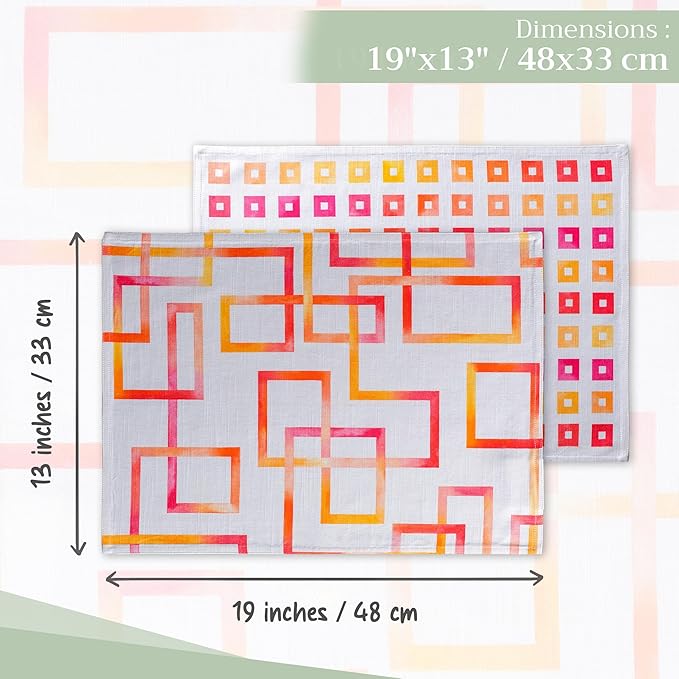 Maison d' Hermine Placemats Set of 4 100% Cotton Washable Cloth Place Mats, Reusable Table Mats for Kitchen Dining Decoration, Party, Wedding, Restaurant Spring/Summer (Summer Maze, 13" x 19")