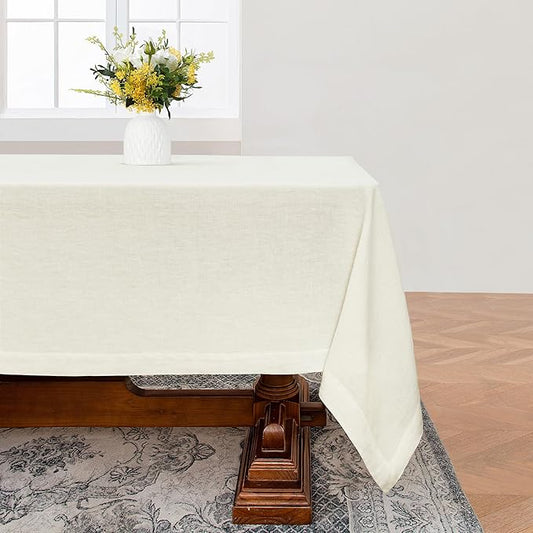 Linen World Linen Tablecloth, 100% Pure Linen Cream Tablecloth 90" x 90" Inch, Washable Square Tablecloth for Dining, Outdoor, Weddings and Restaurants, Decorative Valentine Easter, Jacquard Weave