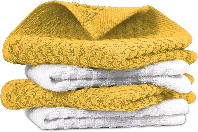 Infinitee Xclusives Premium Dish Cloth 100% Cotton 12 x 12 Inches |Pack of 4|-Ultra Soft Tea Towels - Highly Absorbent Kitchen Rags-Terry Dishcloth for Kitchen and Household Cleaning |Radiant Yellow|