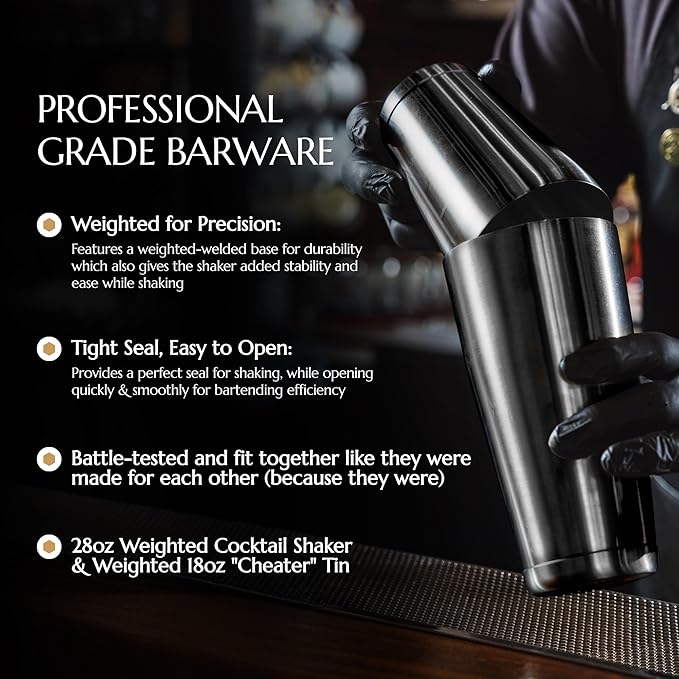 Bull in China 2-Piece Cocktail Shaker Gunmetal Black – 28 oz Weighted Shaker & 18oz Weighted Cheater Tin, Professional Grade Bar Shaker, Premium Cocktail Shaker Set for Professional & Home Bartenders