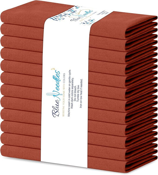 Blue Needles Solid Cloth Napkins Set of 12 Rust 100% Cotton Dinner Napkins 18x18 inches - Soft, Reusable, Absorbent & Washable Fall Thanksgiving Linen, Ideal for Events, Parties & Everyday Use