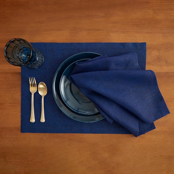 Solino Home Linen Napkins Set of 4-100% Pure Linen Royal Blue Dinner Napkins Cloth 20 x 20 Inch - Athena, Handcrafted and Machine Washable - Christmas