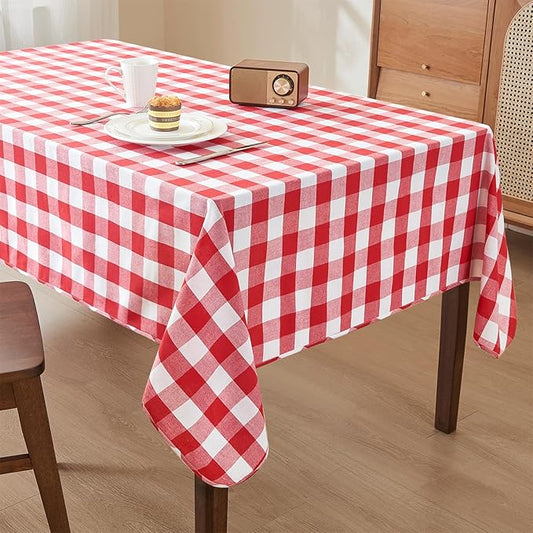 Yarn Dyed Cotton Blend Table Cloth Rectangle Table Cover 55x95 Inches Waterproof Indoor/Outdoor Red and White Checkered Gingham Rectangle Tablecloth for Dining Room BBQs Buffet Camping