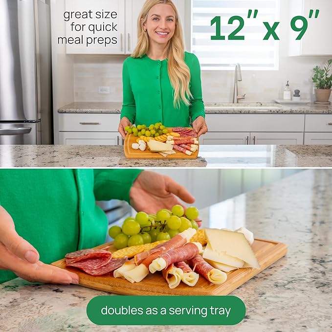 Small Bamboo Cutting Board – 12 Inch Wood Cutting Boards for Kitchen with Glue-Free Surface™ & Juice Groove – Non-Toxic, FSC-Certified, Durable Wooden Chopping Board