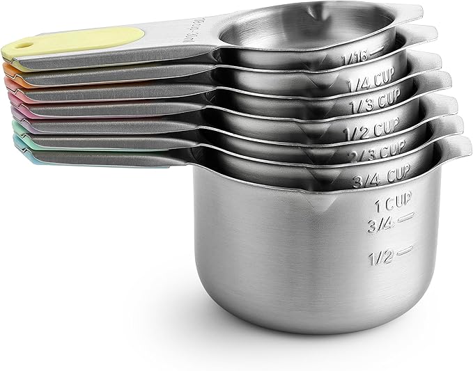 Spring Chef Magnetic Stainless Steel Measuring Cups, Patented, Kitchen Tools with Easy to Read Markings for Measuring Dry or Liquid Ingredients, Set of 7, Pastel