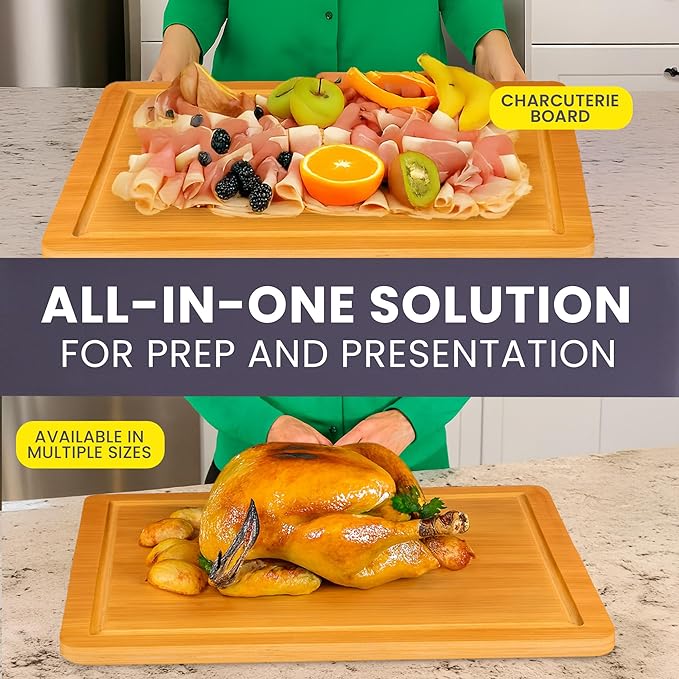 20 Inch Bamboo Wood Cutting Board Featuring Super-Sized Glue-Free Surface™ – Heavy Duty Butcher Block for Safe Meal Prep, Chopping & Carving with Lifetime Replacements - Rectangle