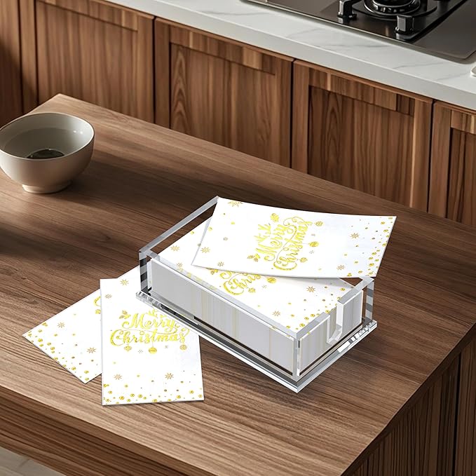 Napkin Holder for Table, Acrylic Napkin Paper Towel Holder for Kitchen, Clear Acrylic Guest Towel Holder Tray for Bathroom, Cocktail Napkin Holder for Dinner (Rectangle Clear 0.31+0.4in Thickness)