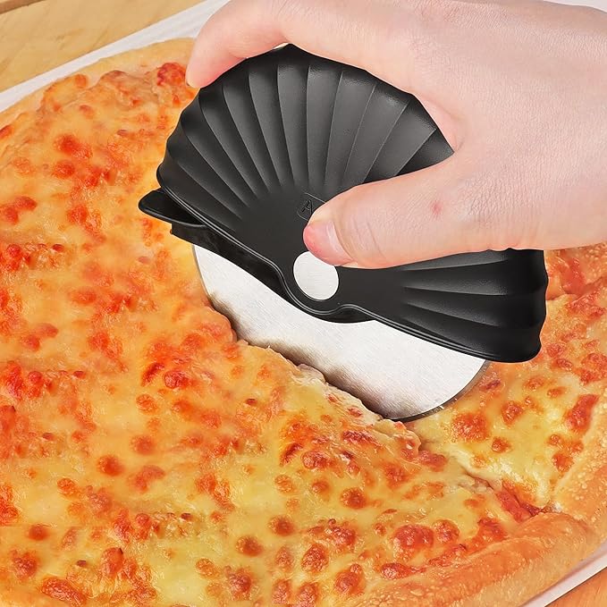 Pizza Cutter Wheel with Protective Blade Cover, Detachable and Dishwasher Safe, Black