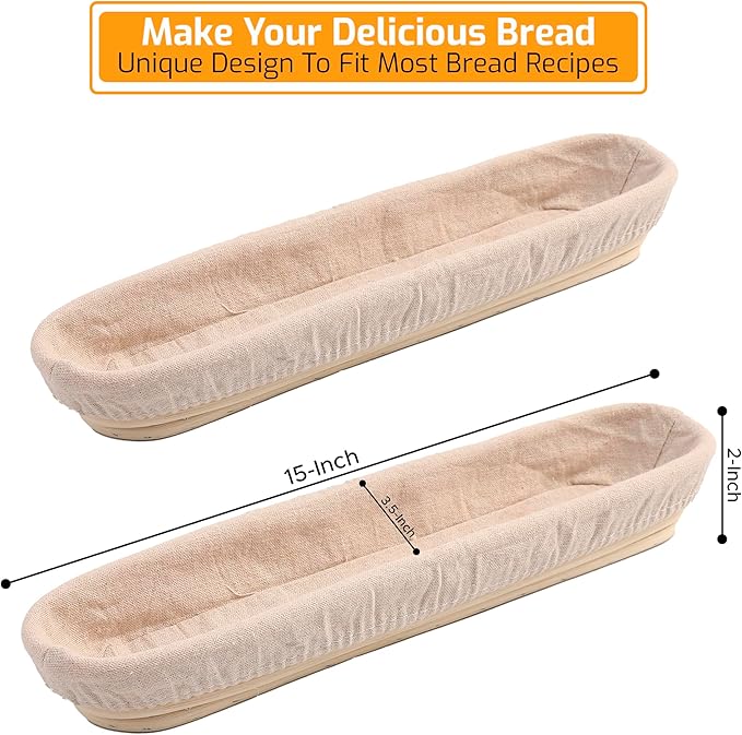 Bread Proofing Basket Sourdough Bread Baking Supplies Starter Kit Set (Baguette Baskets)