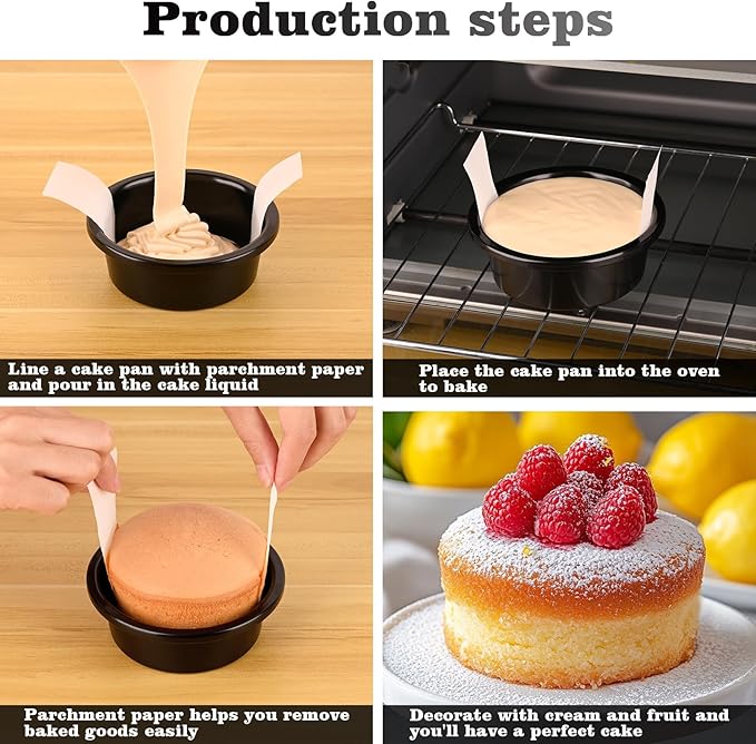 HUAKENER 4 Inch Cake Pan - Set of 3 Round Cake Pans with 100 Pieces Parchment Paper, Non-stick Cake Baking Pans, Dishwasher Safe