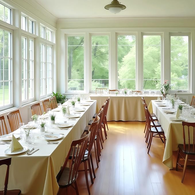 Fitable 8 Pack Rectangle Tablecloths: Stain Resistant Wrinkle Free Fabric Table Clothes, Washable Reusable Polyester Table Covers for Wedding Party Birthday Banquet Reception(Ivory, 90x132 Inch)