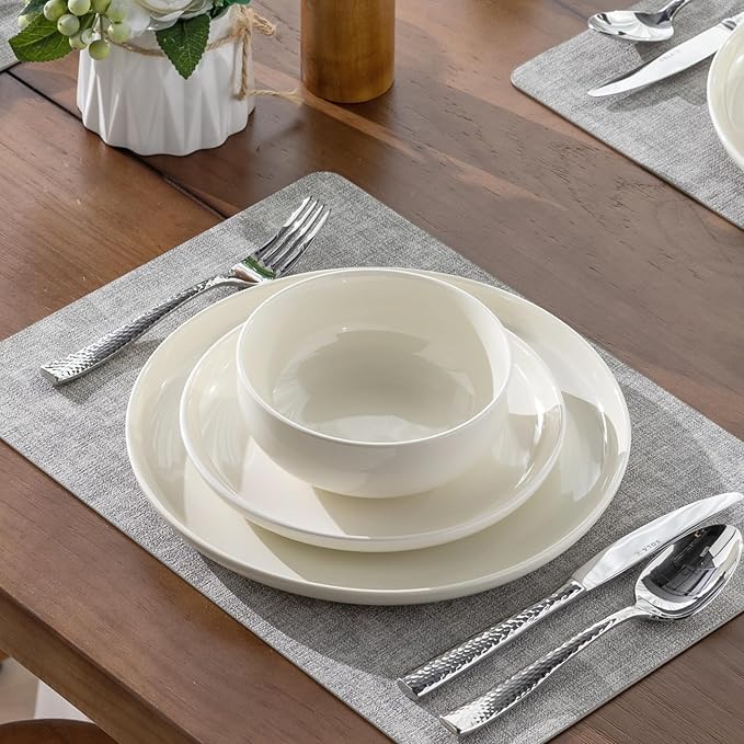 AmorArc Ceramic Dinnerware Sets, High Rim Stoneware Plates and Bowls Sets, Highly Chip and Crack Resistant | Dishwasher & Microwave & Oven Safe Dishes set, Service for 4 (12pc)