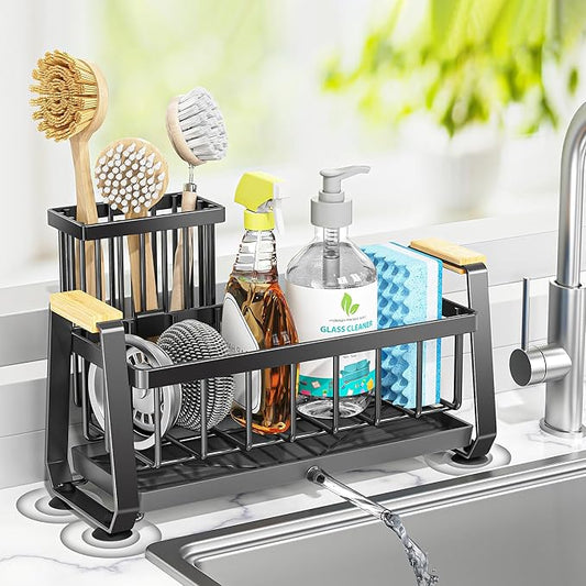 Doasuwish Sponge Holder for Kitchen Sink with Dish Brush Holder, Rustproof 304 Stainless Steel Sink Caddy for Kitchen Countertop Accessories & Storage