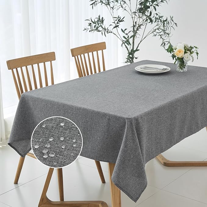 maxmill Square Tablecloth Linen Texture Stain Resistant Waterproof Wrinkle Resistant Washable Soft Table Cloth, Decorative Fabric Table Cover for Dining Room Dinner Party, 52 x 52 Inch, Dark Grey