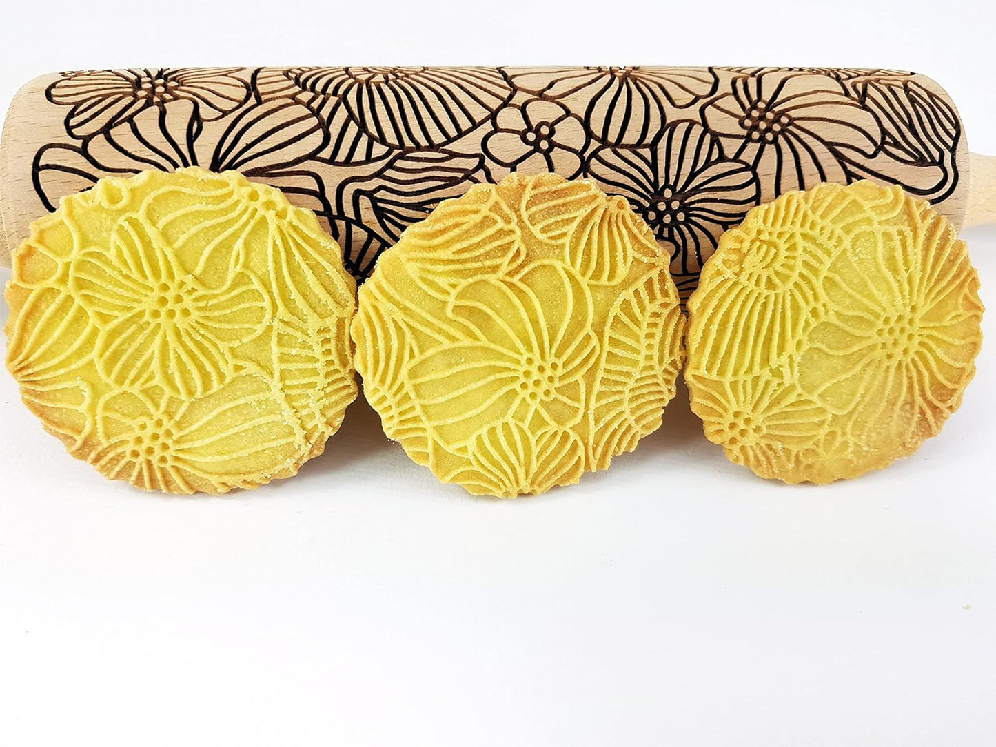 POPPY Embossing Rolling Pin with Wildflower Corn Poppies Pattern. Dough roller for embossed cookies and Pottery by Algis Crafts