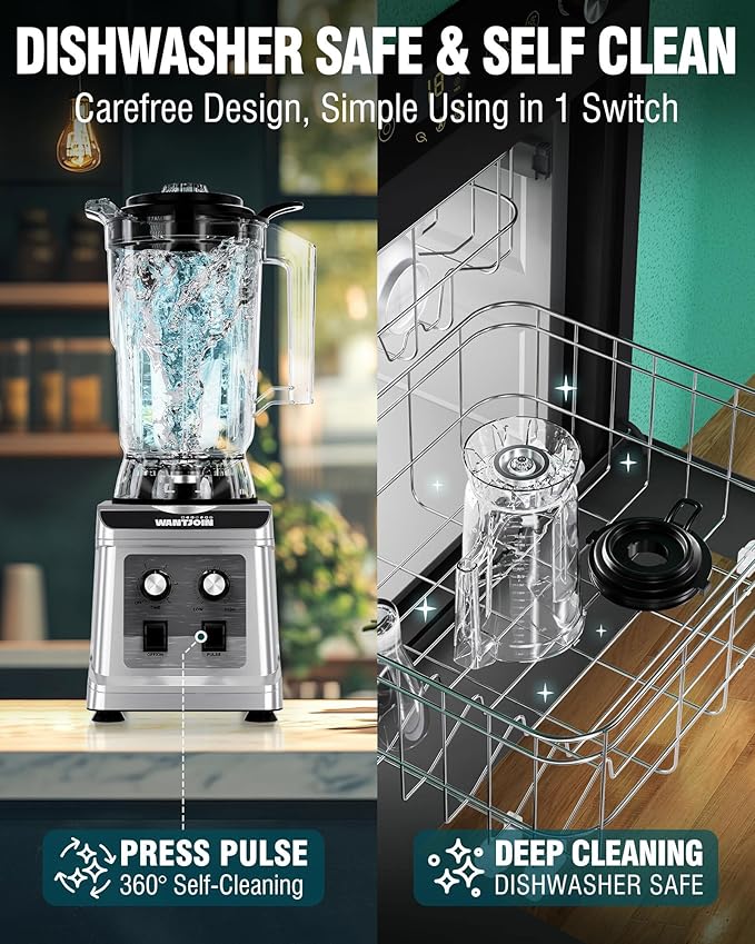 WantJoin Commercial Blender - 136 Oz Large Capacity Professional Blender Heavy Duty w/Pure Copper Motor,Dishwasher safe, 8-Blade Combo, 18800 RPM, Multi Speeds, Smoothie Blenders for Juice