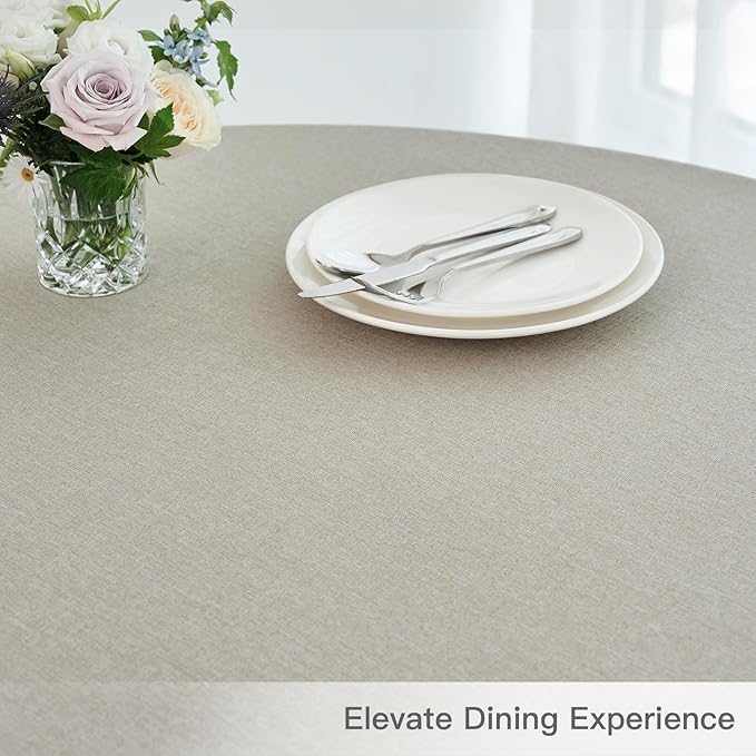 maxmill Round Linen Textured Tablecloth Spill-Proof Stainproof Wrinkle Free Washable Fabric Table Cloth for Circular Table Cover, Dining Room Buffet Banquet Parties Holiday Dinner, 70 Inch Linen
