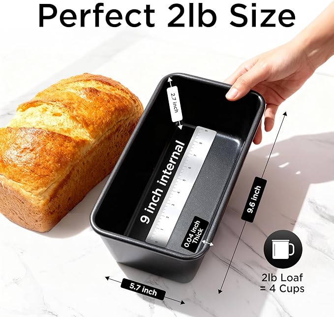 Wrenbury Large 2lb Loaf Pan for Baking Bread - Non Stick 2 lb Banana Loaf Tin - Toughened Wide Carbon Steel 2 Pound Cake Tray - 9.5"