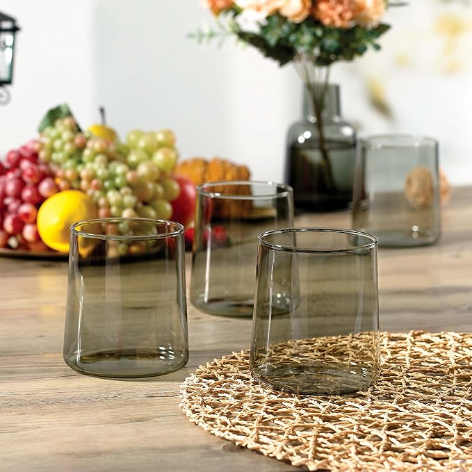 Smokey Grey Glass Tumbler Set of 4 – 16.5 oz Borosilicate Glassware – Durable, Lead-Free, Dishwasher Safe – Modern Grey Drinking Glasses for Home