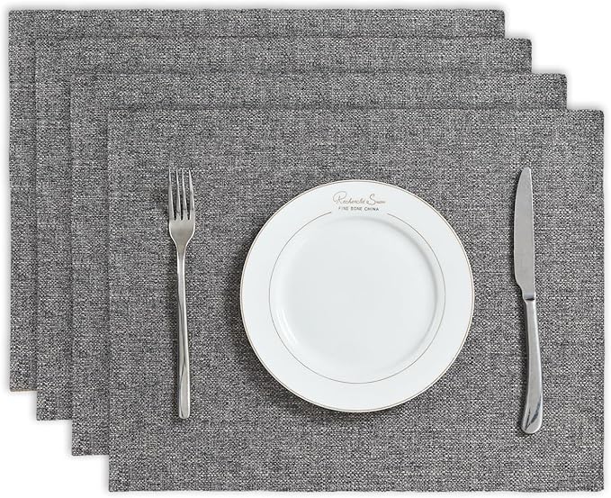 BALCONY & FALCON Placemats Set of 4 Faux Linen Cloth Place Mats Washable Waterproof Wrinkle Resistant Table Placemats for Dining Kitchen Farmhouse Indoor & Outdoor Use(Gray, 13.8”x 17.7”