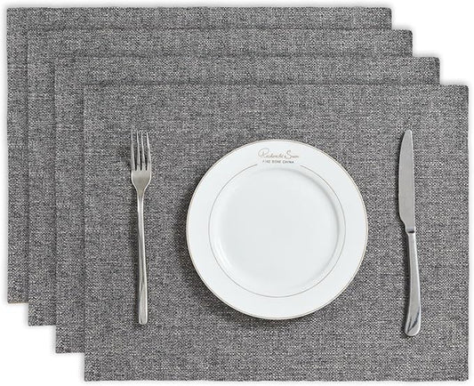 BALCONY & FALCON Placemats Set of 4 Faux Linen Cloth Place Mats Washable Waterproof Wrinkle Resistant Table Placemats for Dining Kitchen Farmhouse Indoor & Outdoor Use(Gray, 13.8”x 17.7”
