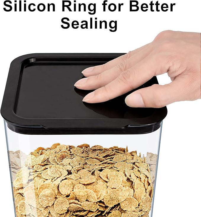 Cereal Dispenser Countertop with lids, Organization and Storage Containers for Kitchen and pantry, 5L Rice Dispenser for Cereal, Beans, Grains, Nuts, Snack,Oatmeal, Dog Food, Bird Seed, Black, 2Pc