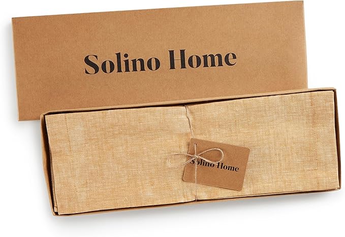 Solino Home Linen Cloth Placemats Set of 4 - 100% Pure Linen Golden Nugget Placemats 14 x 19 Inch for Fall, Autumn, Thanksgiving - Athena