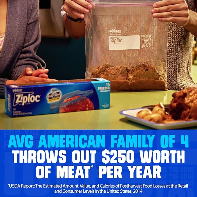 Ziploc Gallon Food Storage Freezer Bags, Stay Open Design, Easy to Fill, 16 count