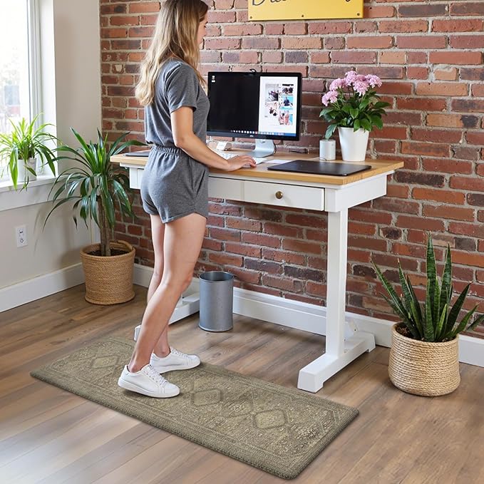 GENIMO Kitchen Mats for Floor 2PCs, Washable Anti Fatigue Mat for Cushioned, 17.3"x47"+17.3"x30", Waterproof Kitchen Rugs, Non Slip Comfort Standing Mat Rug for Home, Sink, Laundry, Sage