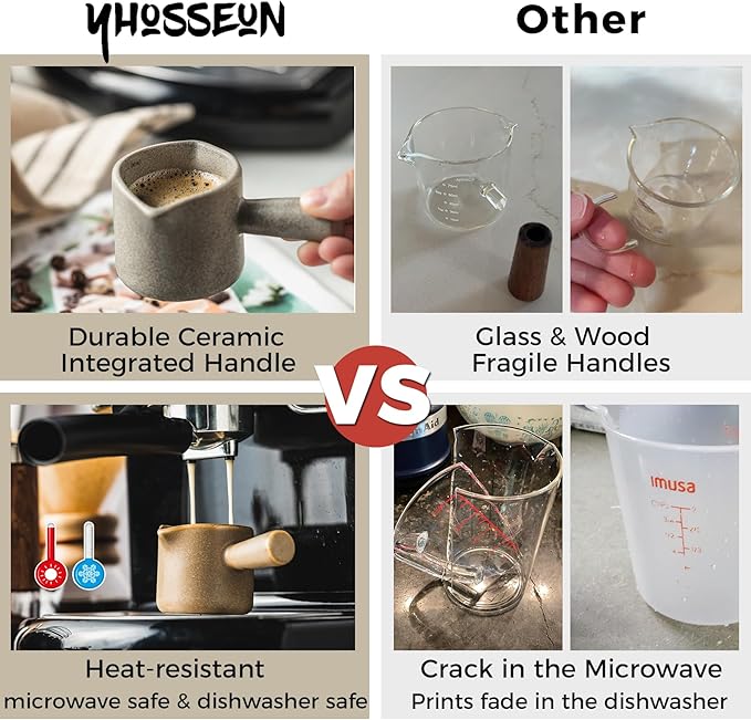 Espresso Measuring Cup, Ceramic Espresso Cup with Handle, Expresso Shots Cups Double Spouts Milk Cup, Espresso Accessories, 3 Oz/ 90 Ml, Brown