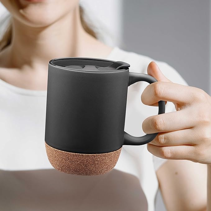 DISCOUNT PROMOS Barista Ceramic Mugs with Cork Bottom 13 oz. Set of 12, Bulk Pack - Perfect for Coffee, Tea, Espresso, Hot Cocoa, Other Beverages - Black