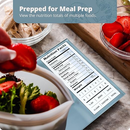 Greater Goods Nutrition Scale (Non‑Connected) – Food Grade Glass, 2,000 Food Codes Preloaded, Compact (9.33"x6.02"x0.91") for Portion Control & Meal Prep