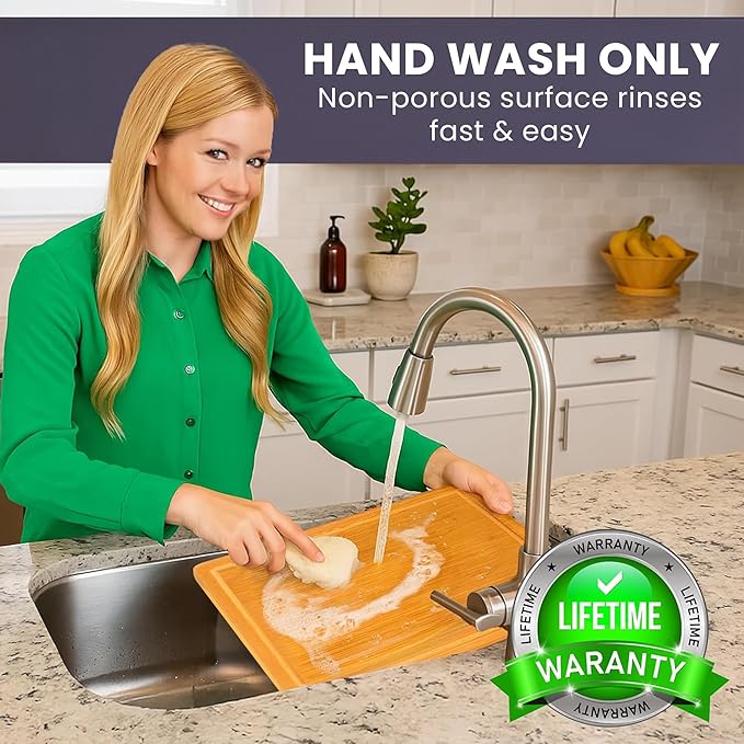 FSC® Certified Extra Large Bamboo Cutting Board Set of 3 – Featuring Glue-Free Surface™ Non Toxic Wood Cutting Boards for Safer Family Cooking and Lifetime Replacements - Rectangle