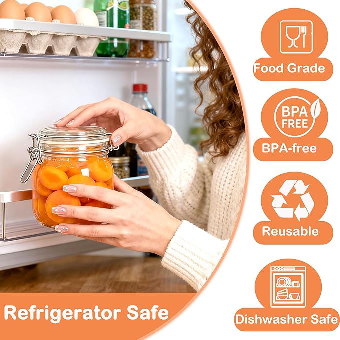 Glass Jars With Airtight Lid 24 Oz Wide Mouth Glass Containers With Lids 3 Pack Food Storage Canisters For Fridge Kitchen Airtight Jar Set For Flour, Coffee, Sugar, Pickle, Beans, Candy, Nuts, Pasta