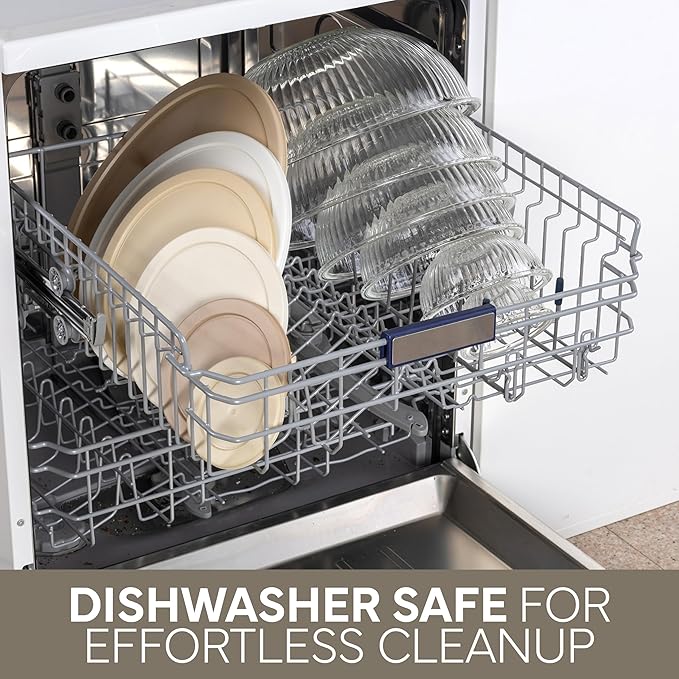 COOK WITH COLOR 12 Pc Glass Mixing Bowl Set with Lids – Borosilicate Glass Nesting Bowls for Cooking, Baking and Meal Prep, Fluted Brown